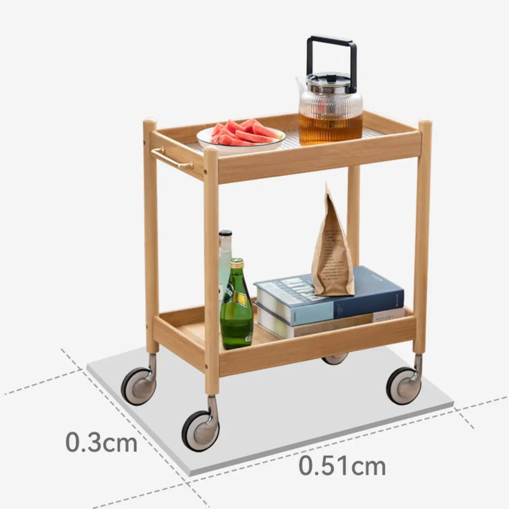 Wooden 2-Tier Side Table with Wheels for Living Room