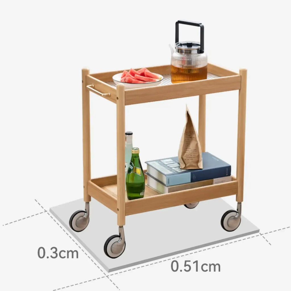 Wooden 2-Tier Side Table with Wheels for Living Room