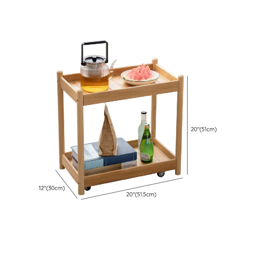 Wooden 2-Tier Side Table with Wheels for Living Room