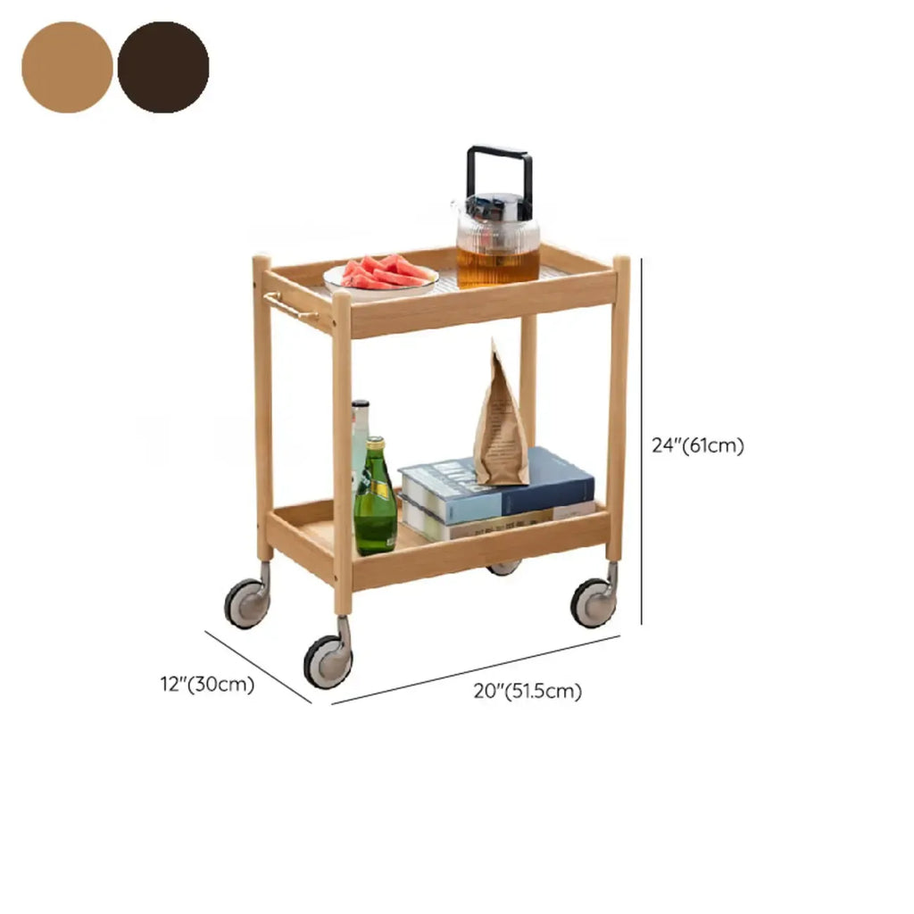 Wooden 2-Tier Side Table with Wheels for Living Room