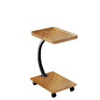 Wooden Round C-Shaped Side Table with Swivel Wheels