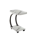 Wooden Round C-Shaped Side Table with Swivel Wheels