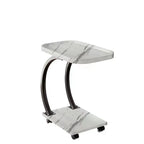 Wooden Round C-Shaped Side Table with Swivel Wheels