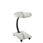 Wooden Round C-Shaped Side Table with Swivel Wheels