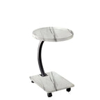 Wooden Round C-Shaped Side Table with Swivel Wheels
