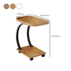 Wooden Round C-Shaped Side Table with Swivel Wheels