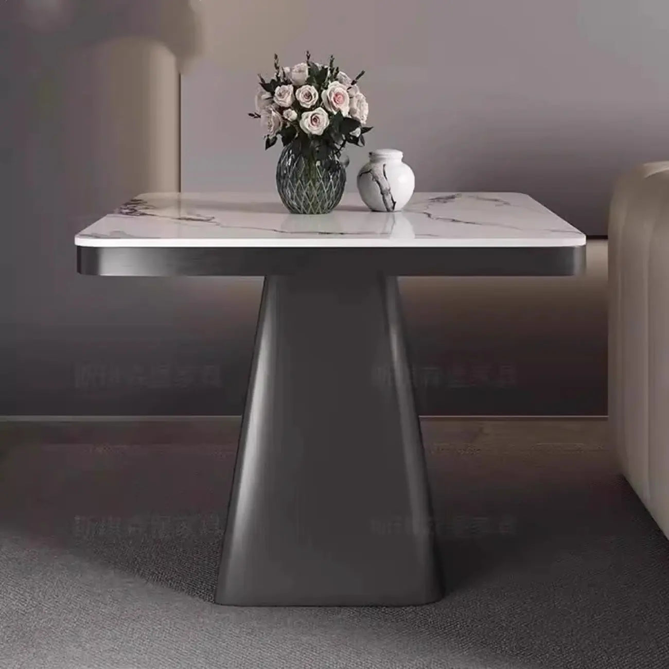 Black Square Marble Top End Table for Living Room