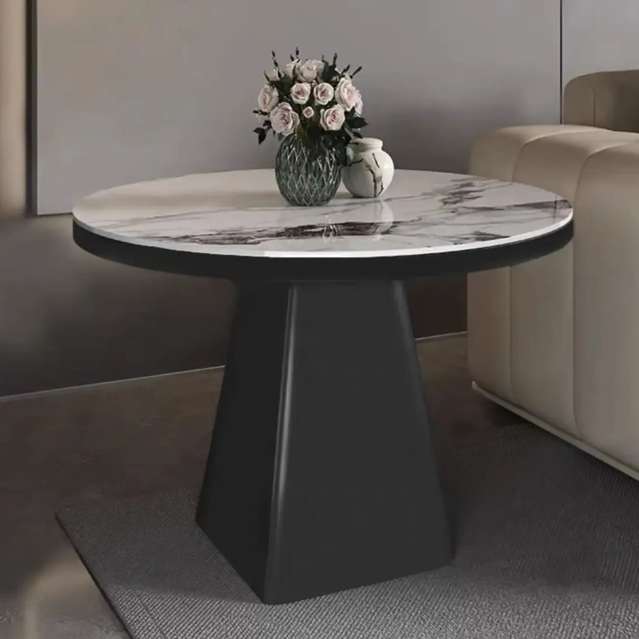 Black Square Marble Top End Table for Living Room