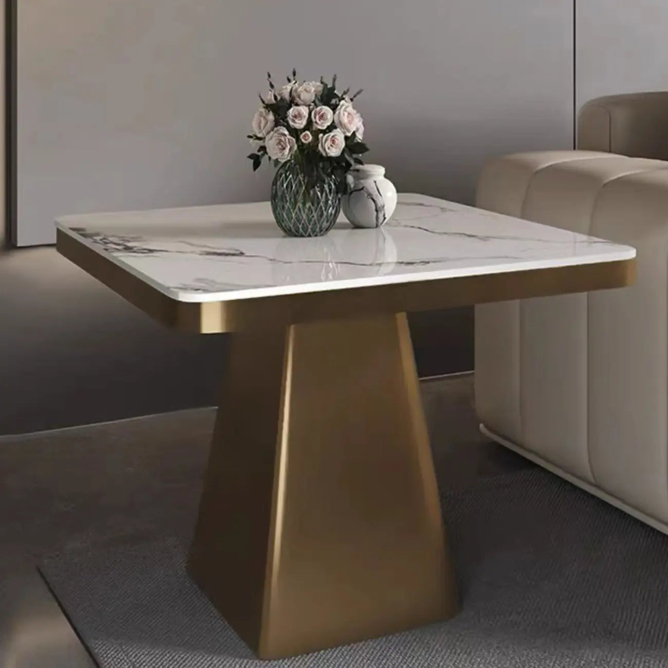 Black Square Marble Top End Table for Living Room