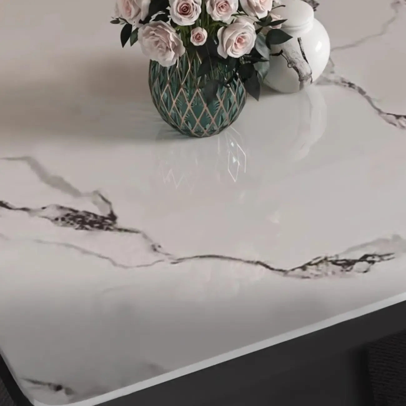 Black Square Marble Top End Table for Living Room