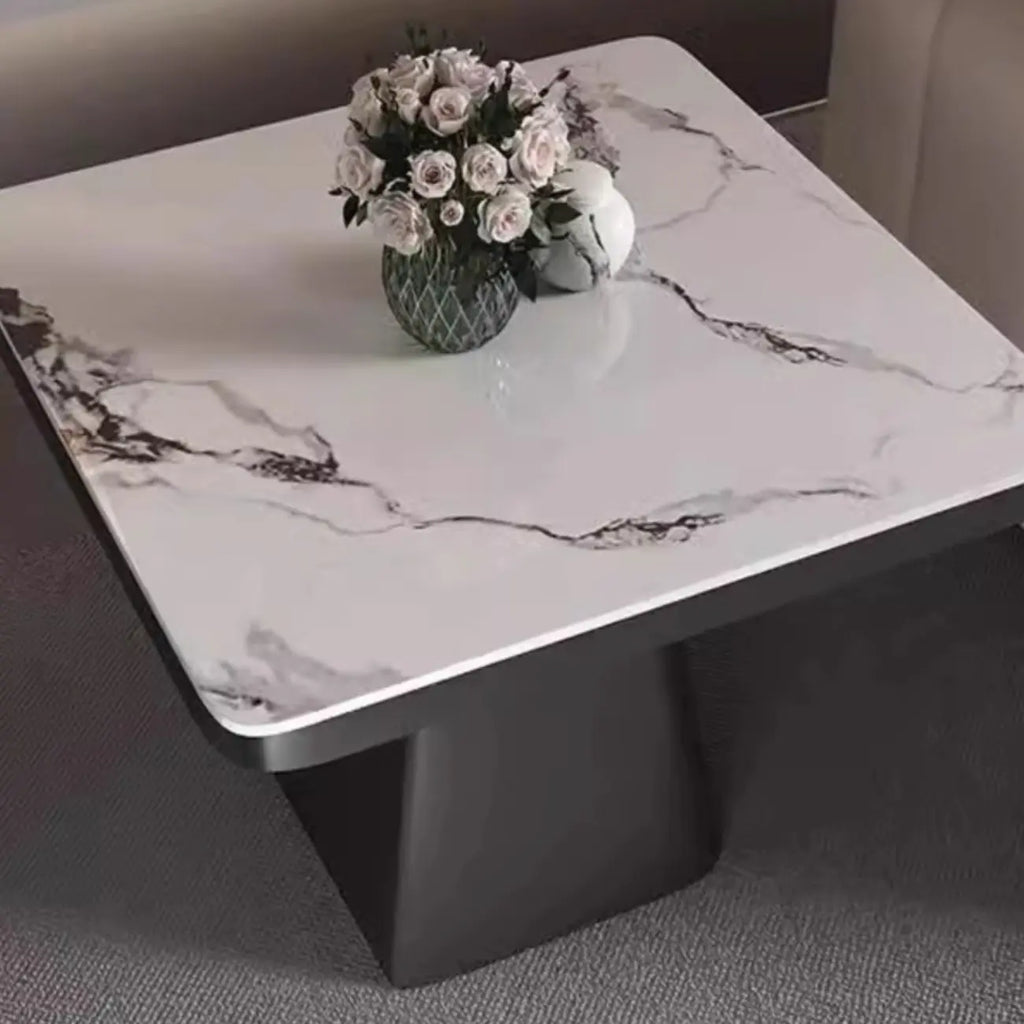 Black Square Marble Top End Table for Living Room