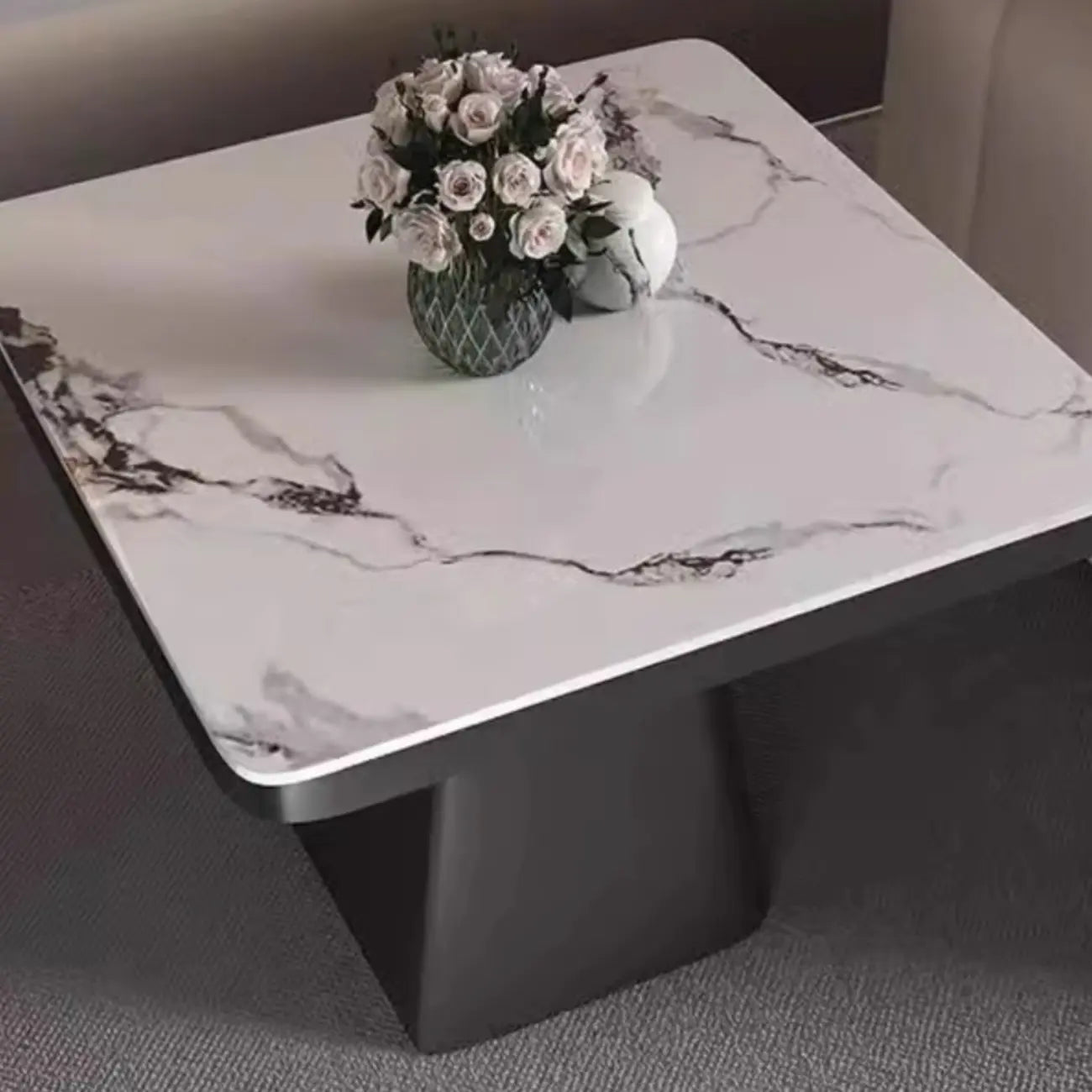 Black Square Marble Top End Table for Living Room