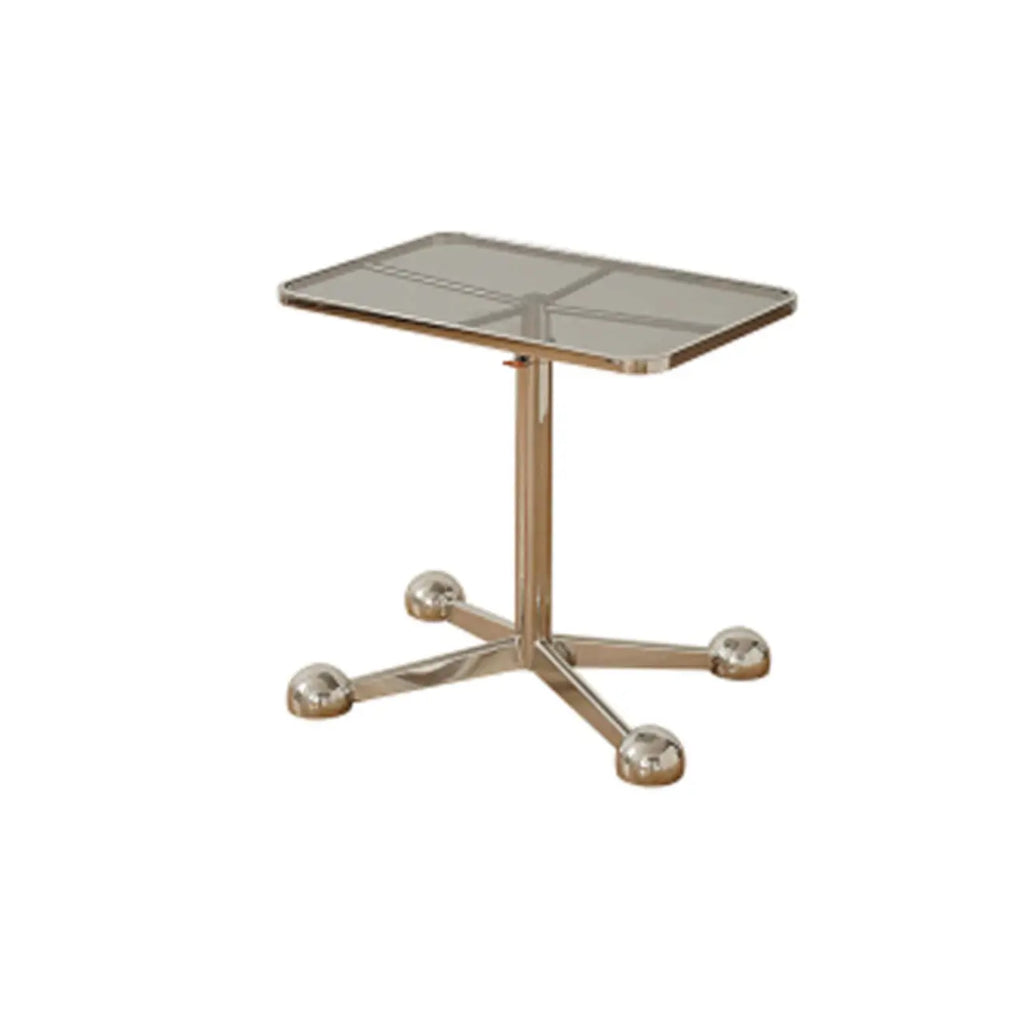 Adjustable Glass Side Table with Wheels and Metal Legs