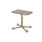 Adjustable Glass Side Table with Wheels and Metal Legs