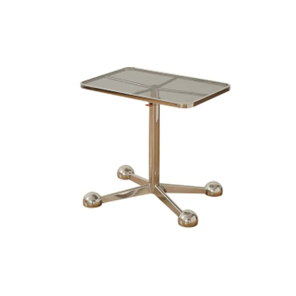 Adjustable Glass Side Table with Wheels and Metal Legs