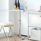 Adjustable Glass Side Table with Wheels and Metal Legs