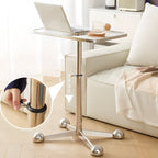 Adjustable Glass Side Table with Wheels and Metal Legs