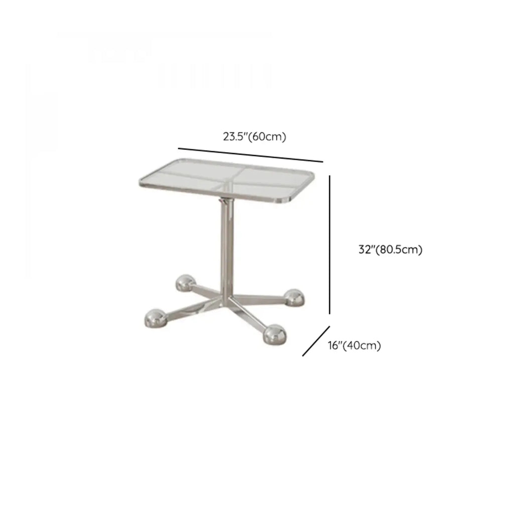 Adjustable Glass Side Table with Wheels and Metal Legs