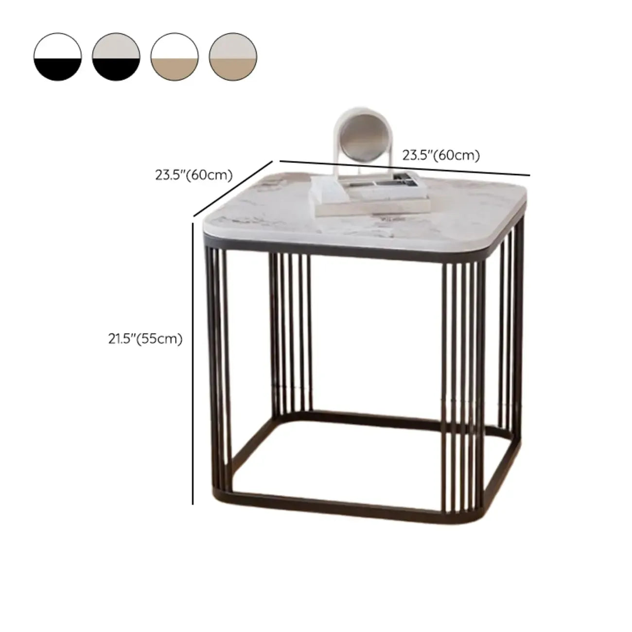Glam Square Metal & Marble End Table for Living Room
