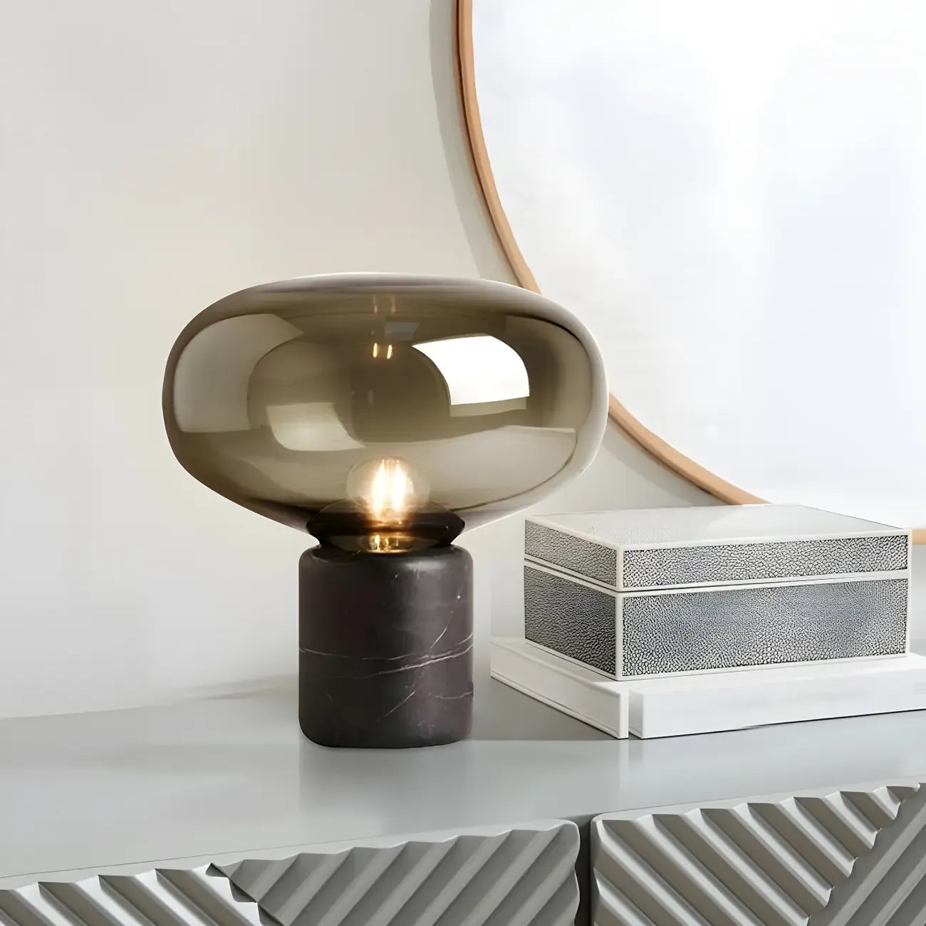Modern Smoke Grey Glass Dome Table Lamp for Living Room
