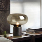Modern Smoke Grey Glass Dome Table Lamp for Living Room