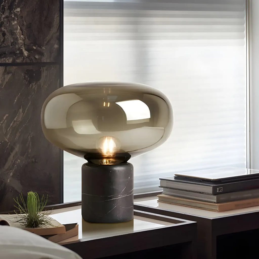 Modern Smoke Grey Glass Dome Table Lamp for Living Room