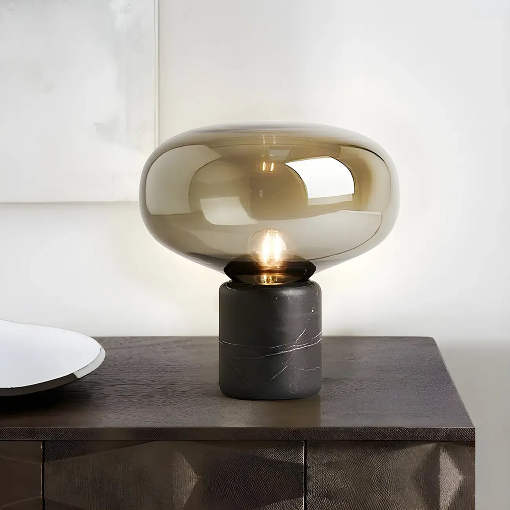 Modern Smoke Grey Glass Dome Table Lamp for Living Room