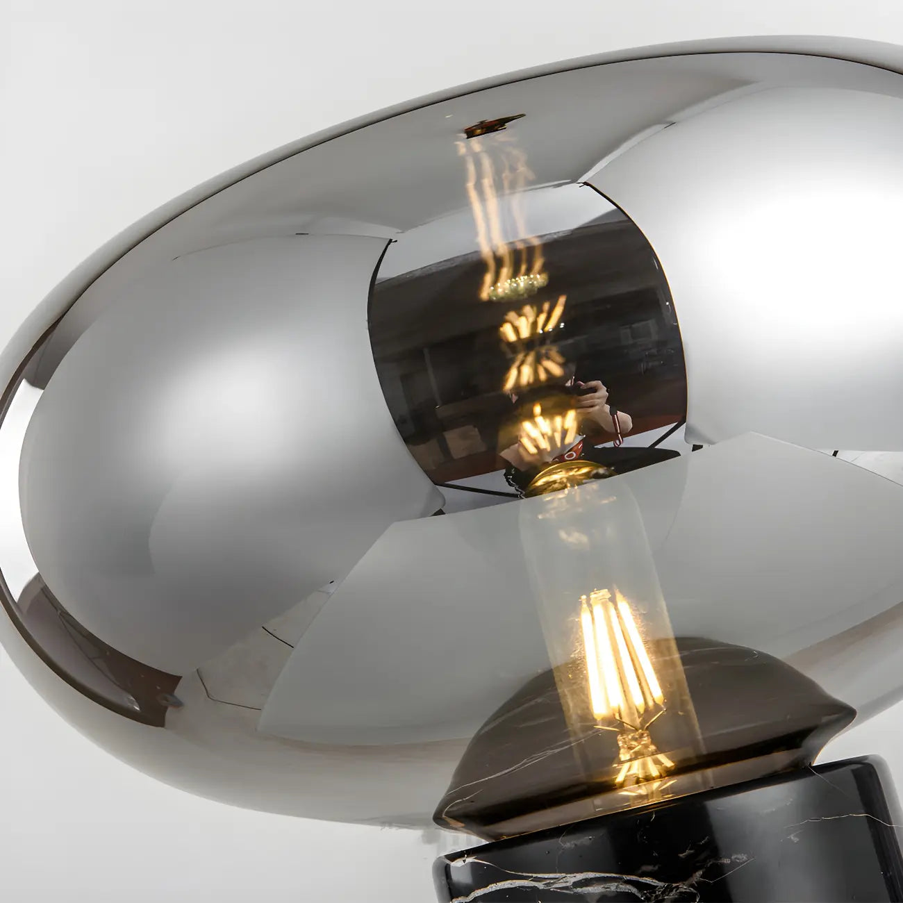 Modern Smoke Grey Glass Dome Table Lamp for Living Room