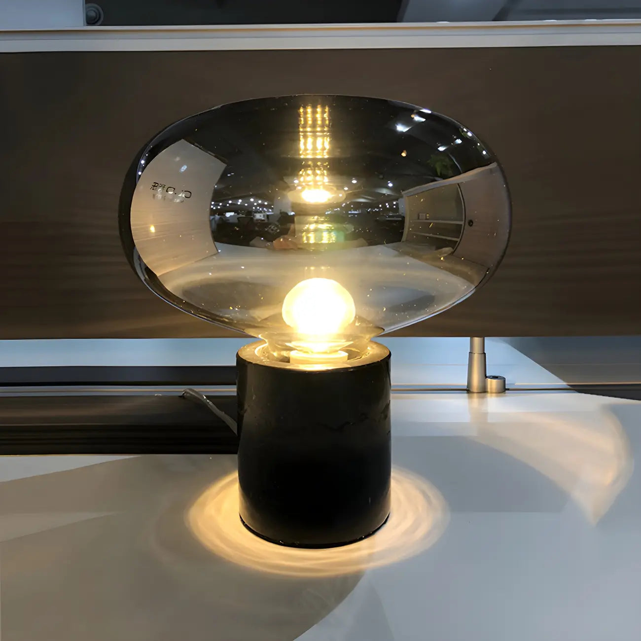 Modern Smoke Grey Glass Dome Table Lamp for Living Room