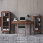 2-Drawer Mid-Century Brown Accent Cabinet with Gass Door