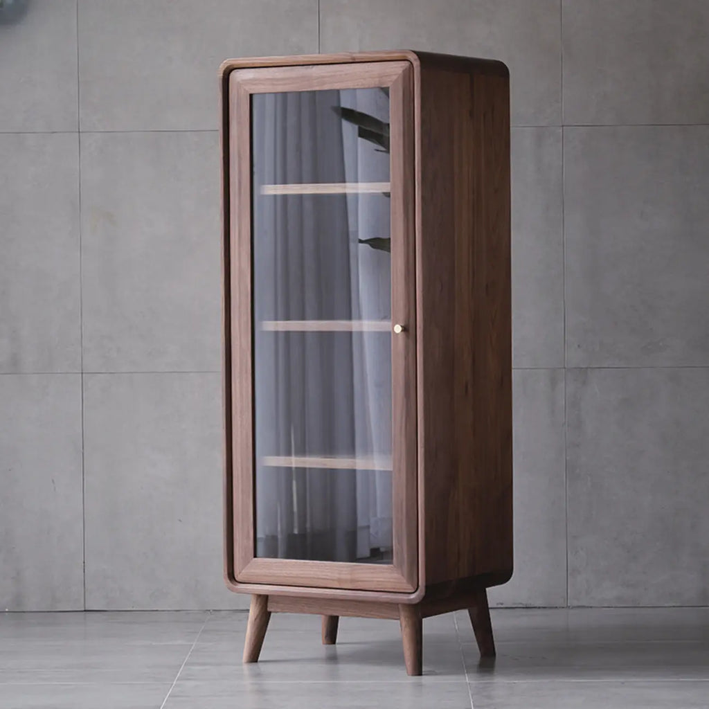 2-Drawer Mid-Century Brown Accent Cabinet with Gass Door