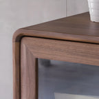 2-Drawer Mid-Century Brown Accent Cabinet with Gass Door