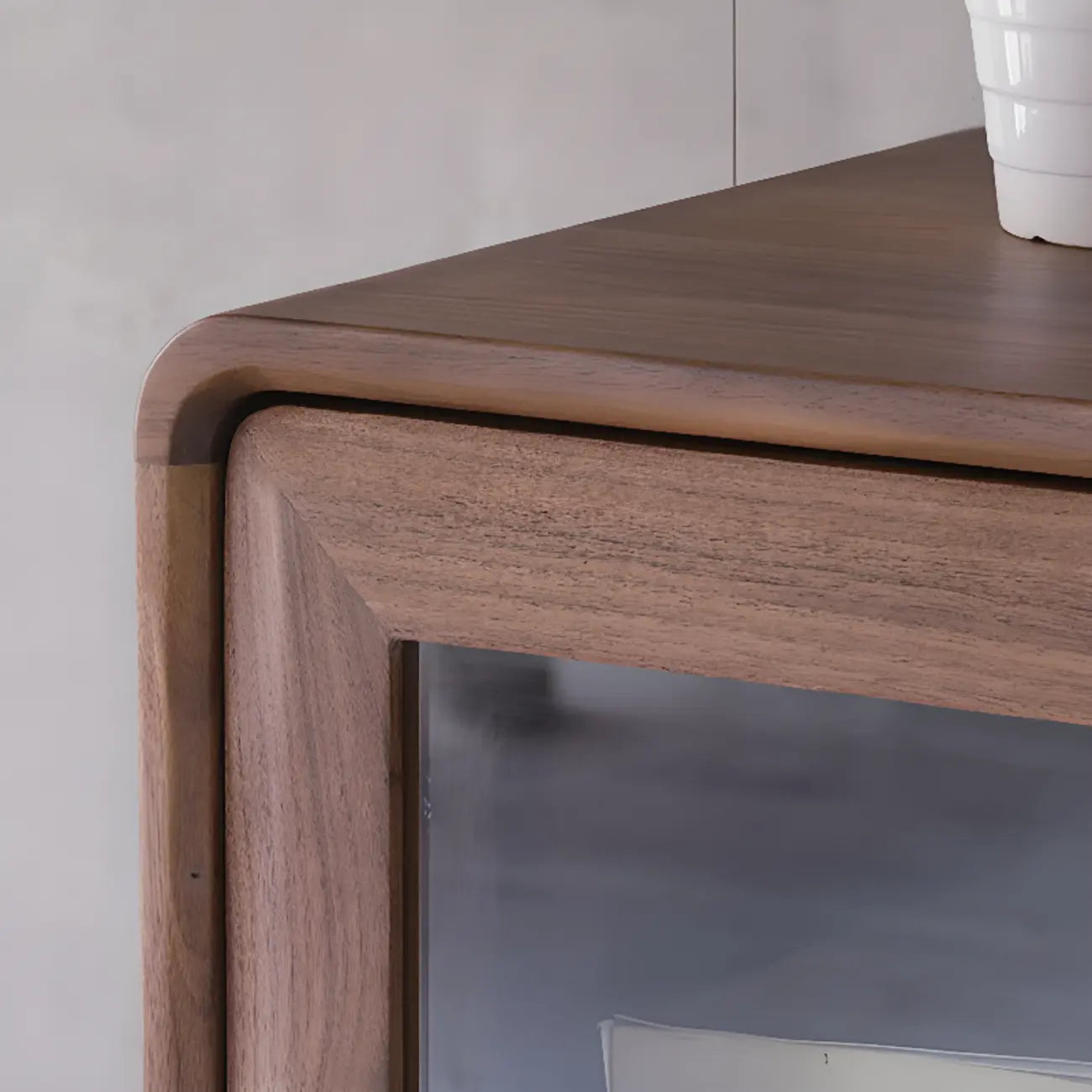 2-Drawer Mid-Century Brown Accent Cabinet with Gass Door