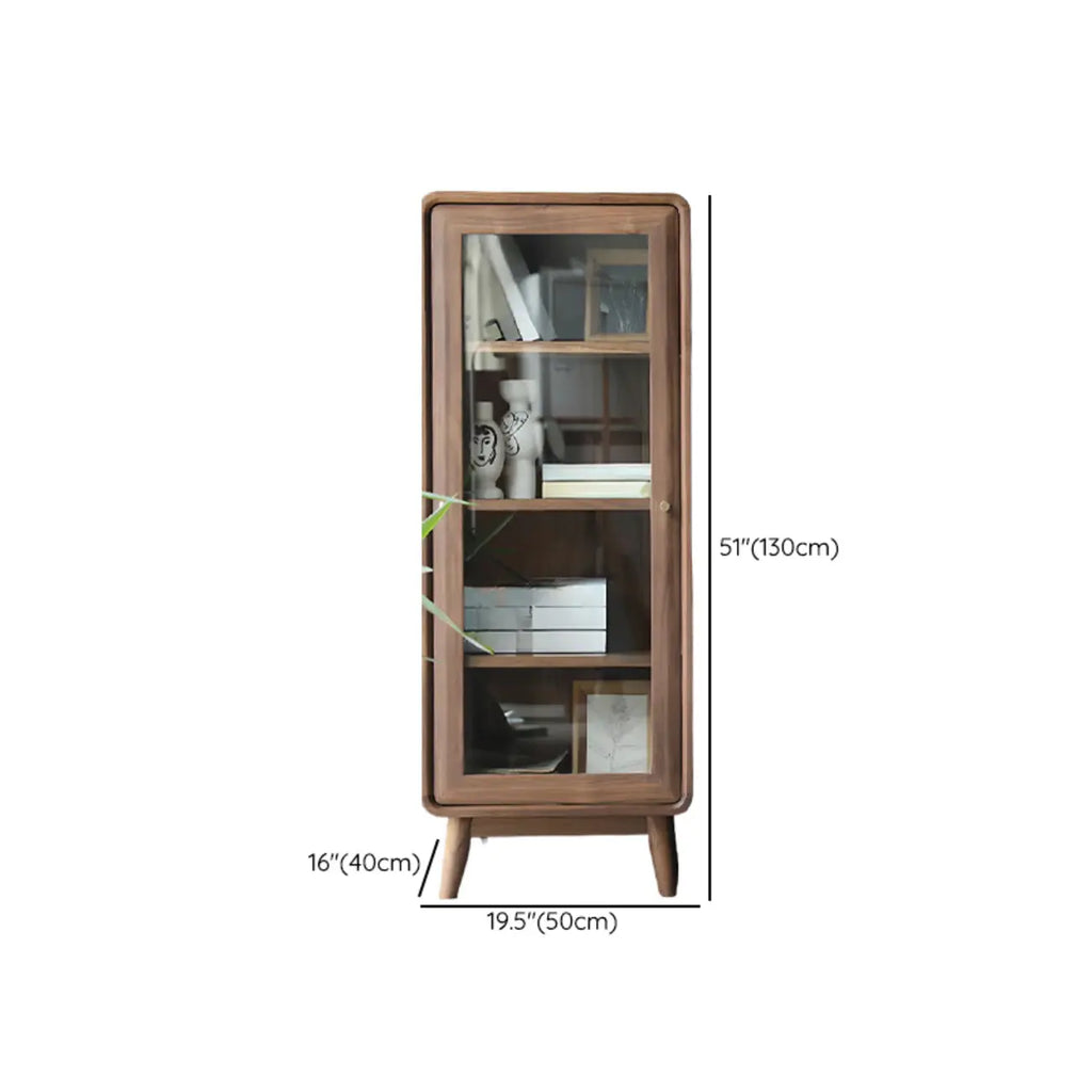 2-Drawer Mid-Century Brown Accent Cabinet with Gass Door