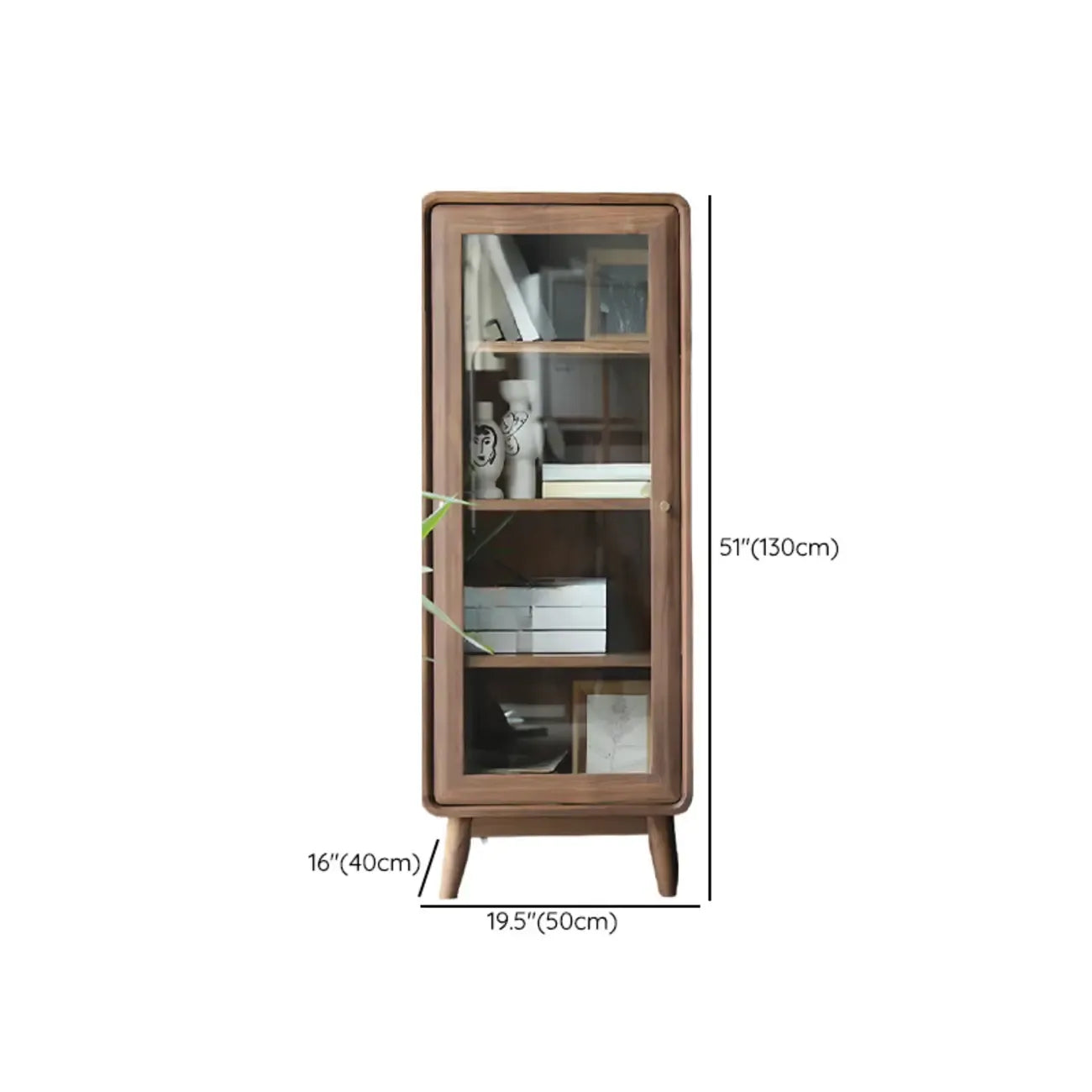 2-Drawer Mid-Century Brown Accent Cabinet with Gass Door