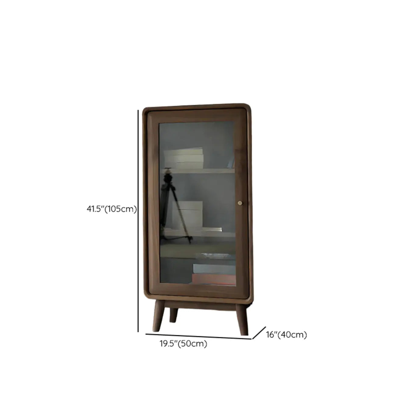 2-Drawer Mid-Century Brown Accent Cabinet with Gass Door