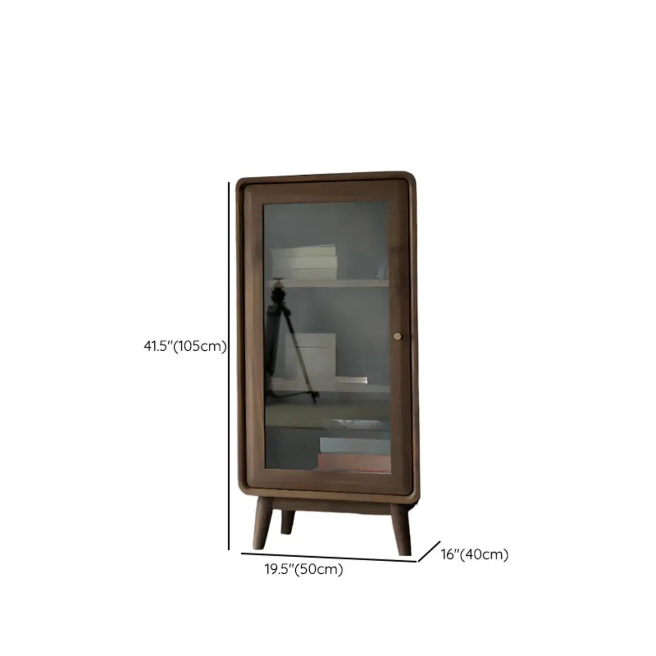 2-Drawer Mid-Century Brown Accent Cabinet with Gass Door