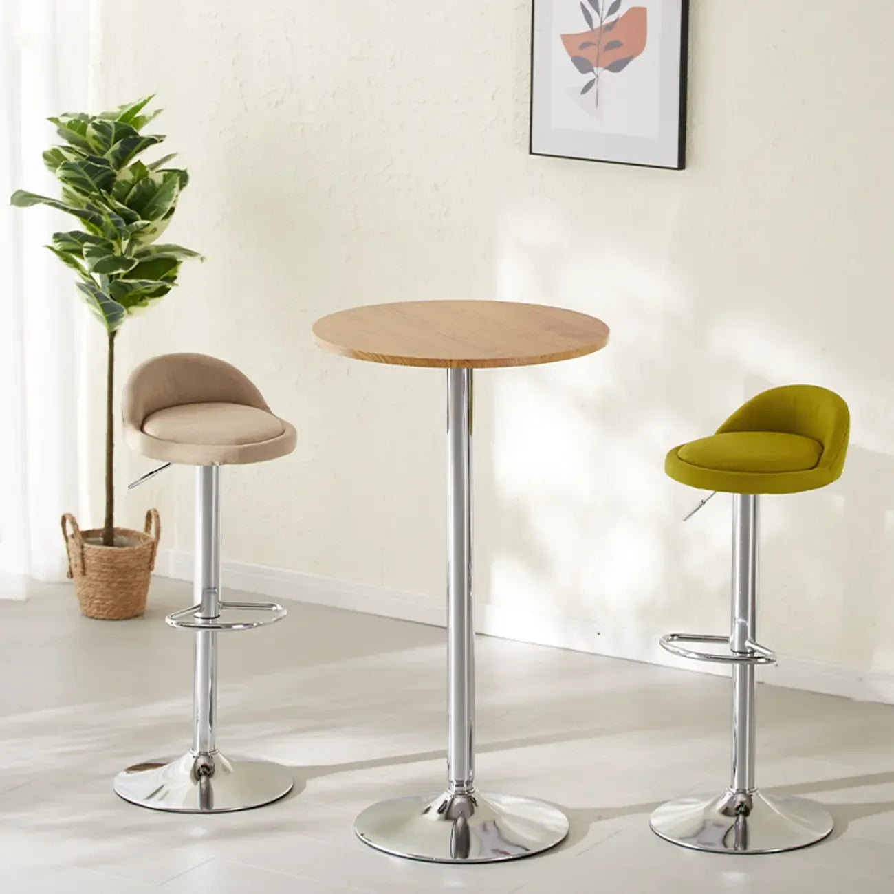 Scandinavian 36 Wooden Round Bistro Table with Metal Pedestal