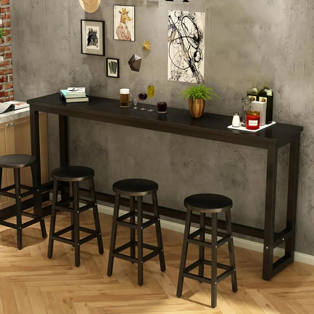 Elegant White Narrow Bar Table with Metal Footrest for Modern Home Decor
