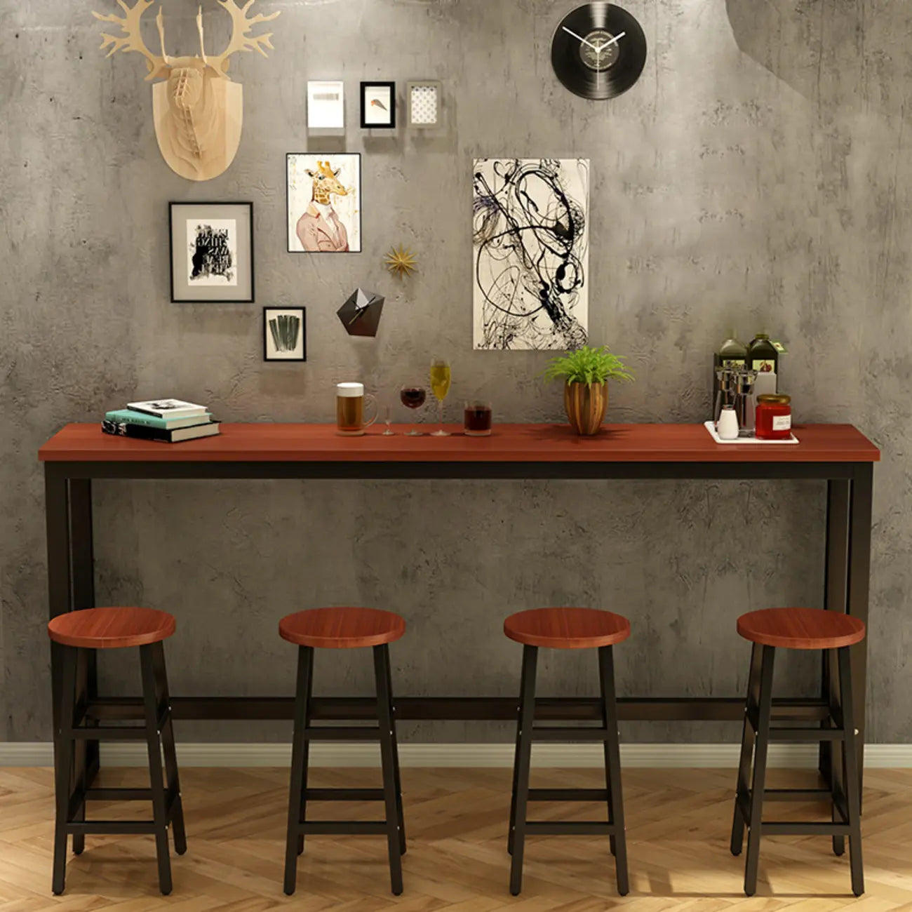 Elegant White Narrow Bar Table with Metal Footrest for Modern Home Decor