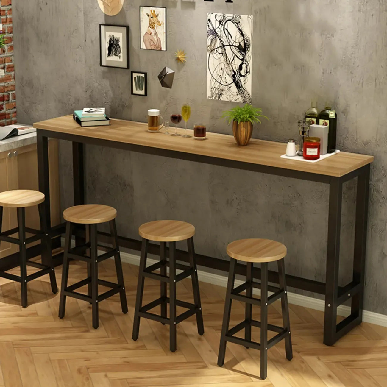 Elegant White Narrow Bar Table with Metal Footrest for Modern Home Decor