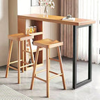 Modern Wooden Rectangular Bar Table with Storage Rack for Living Room