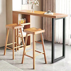 Modern Wooden Rectangular Bar Table with Storage Rack for Living Room