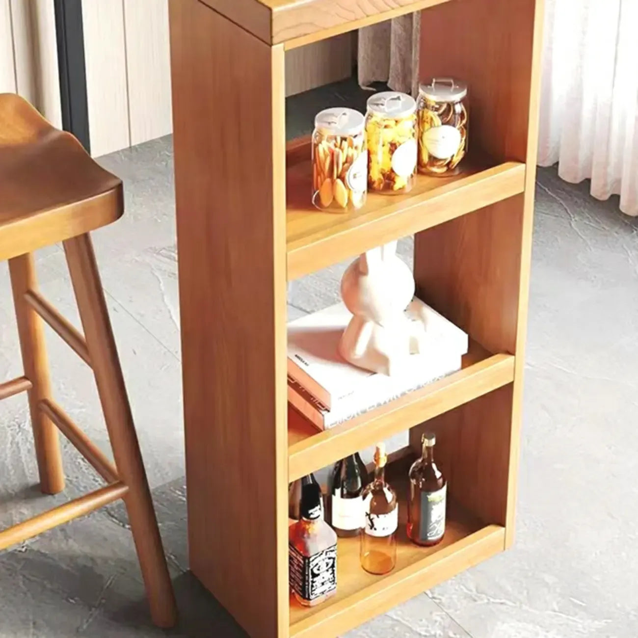 Modern Wooden Rectangular Bar Table with Storage Rack for Living Room