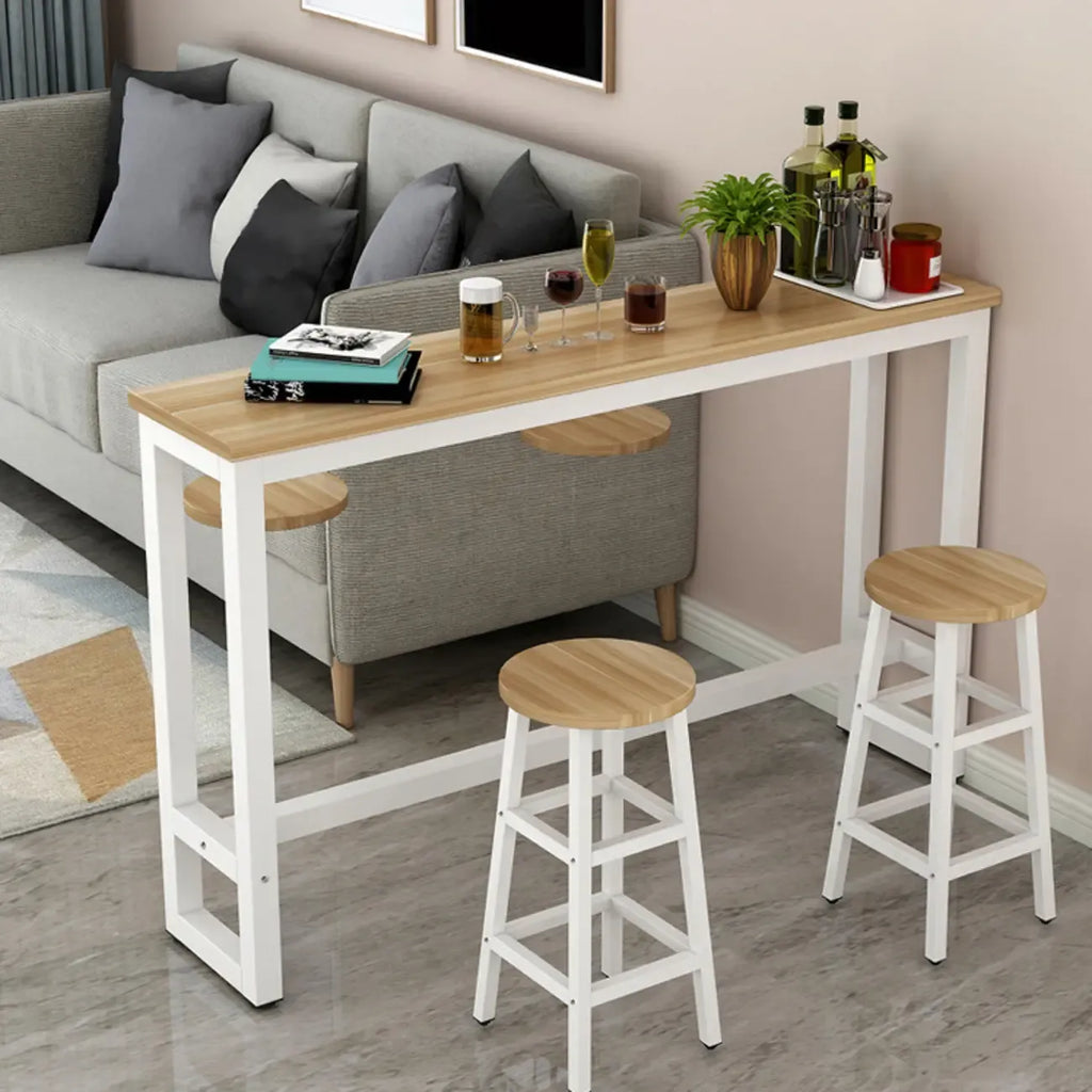 Elegant White Narrow Bar Table with Metal Footrest for Modern Home Decor