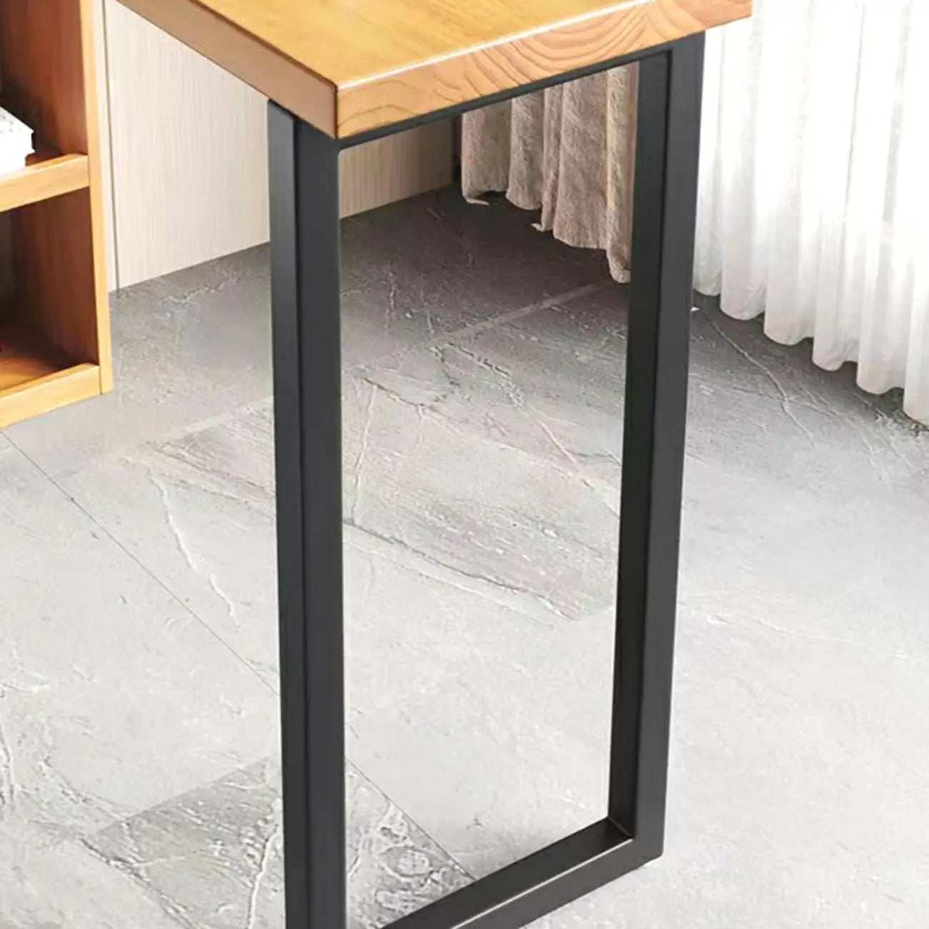 Modern Wooden Rectangular Bar Table with Storage Rack for Living Room