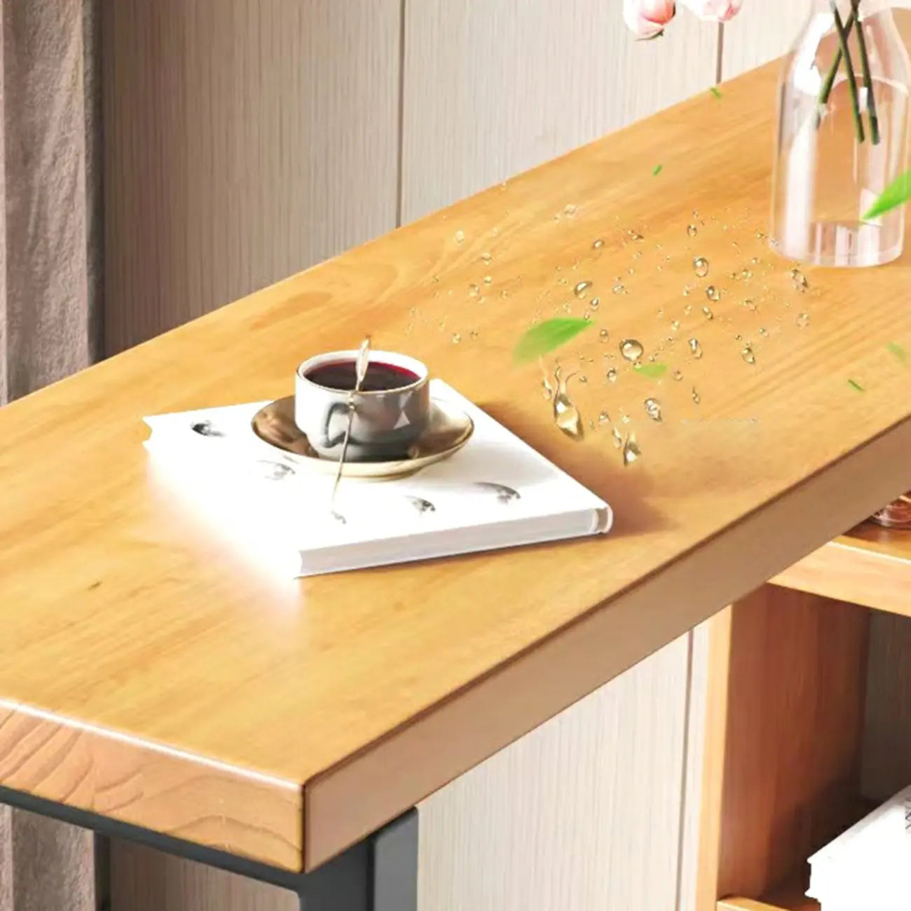 Modern Wooden Rectangular Bar Table with Storage Rack for Living Room