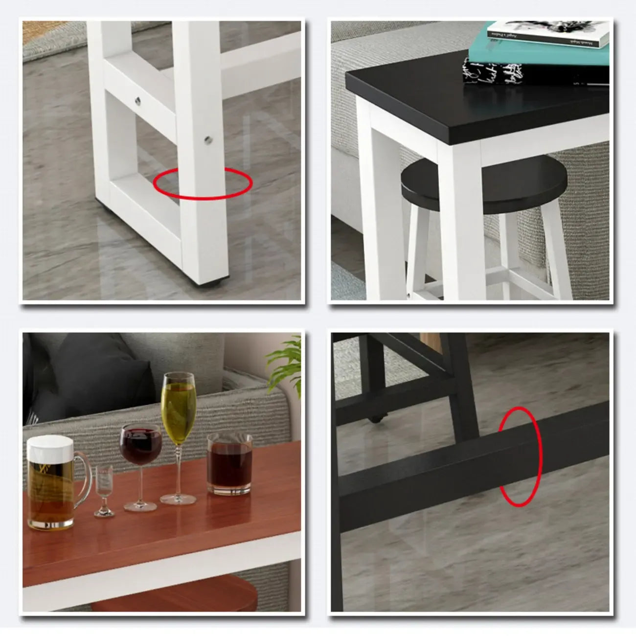 Elegant White Narrow Bar Table with Metal Footrest for Modern Home Decor