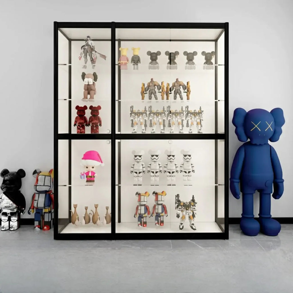 Black Metal Frame Clear Glass Shelf Curio Cabinet