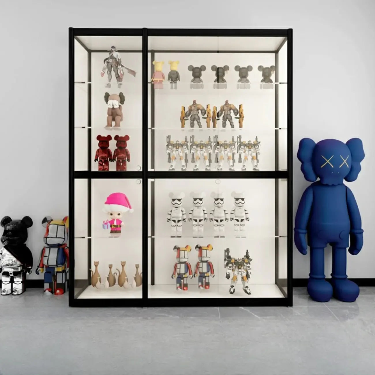 Black Metal Frame Clear Glass Shelf Curio Cabinet